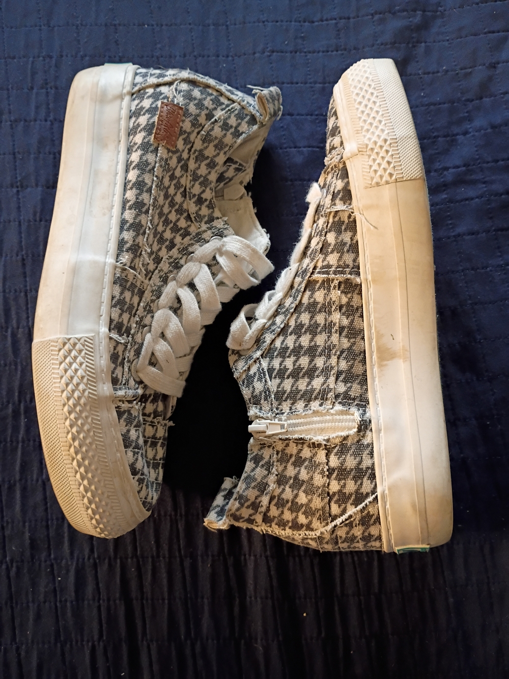 Blowfish Black and White Houndstooth High-Top Sneakers Booties